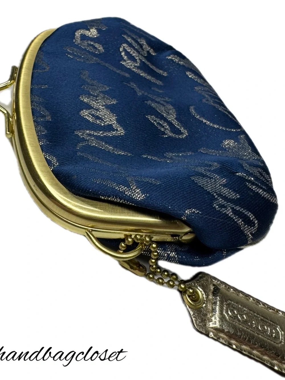 Coach Y2K Poppy Signature Script Kisslock Navy Frame Coin Bag Purse F61036 EUC